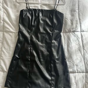 Black faux leather mini dress